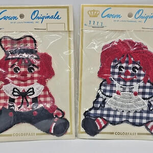 RARE Raggedy Ann & Andy  Vtg 1970's Crown Originals - Sew On Patch No. 1110,1111